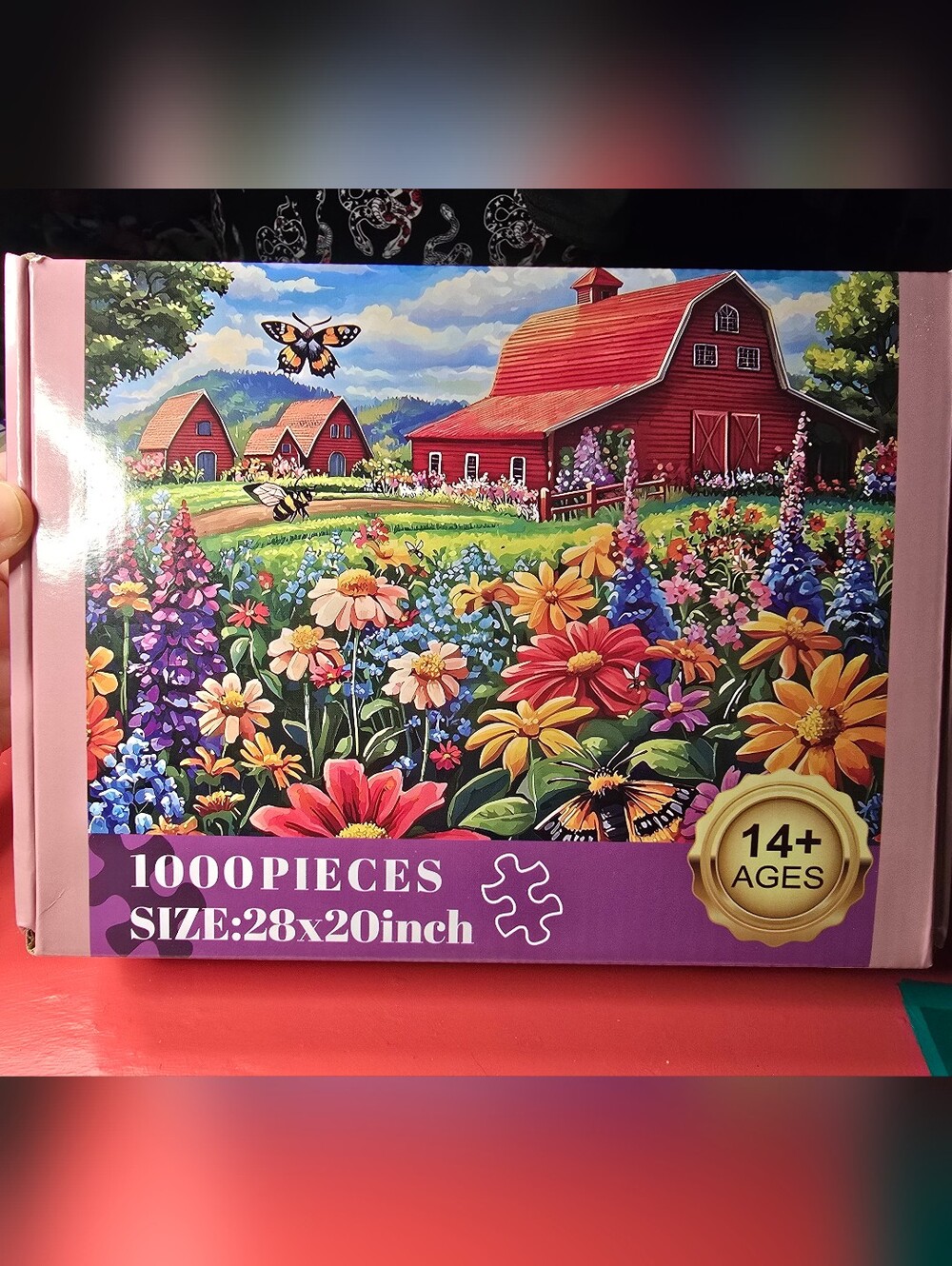 Vibrant Flower Farm Puzzle - Red Barn & Colorful Blooms